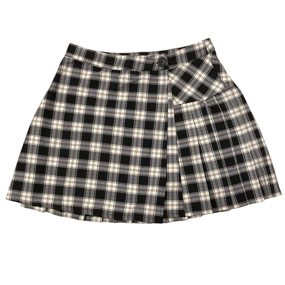 Jolt Plaid Pleated Mini Skirt, Black & Tan, Grunge, Skater, Women’s Small - Picture 1 of 6